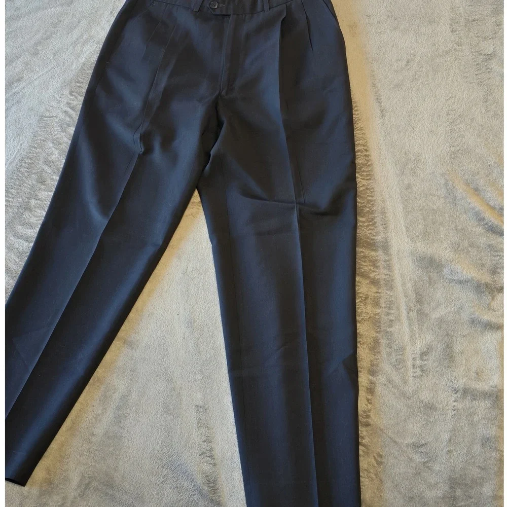 St Michael Marks & Spencer Men's‎ Dress Pants 34x31 Navy Blue Wool Blend Pleated